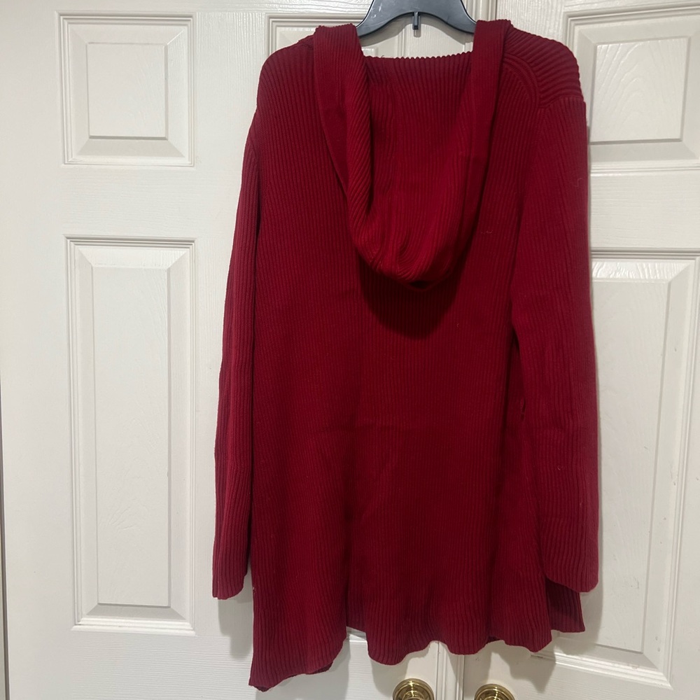 Eddie Bauer Lounge Women’s Large open Thick Knit Red hoodie cardigan Warm Cozy‎